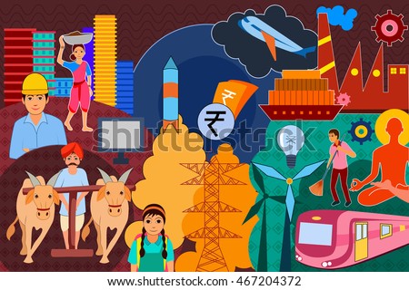 vector illustration of collage displaying progress and development of India