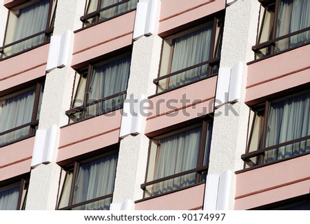 Close-up picture of an hotel: room windows