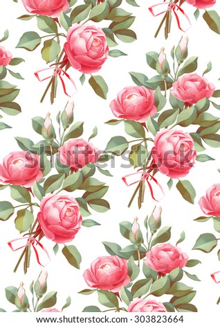 pattern with roses, drawing gouache by hand
