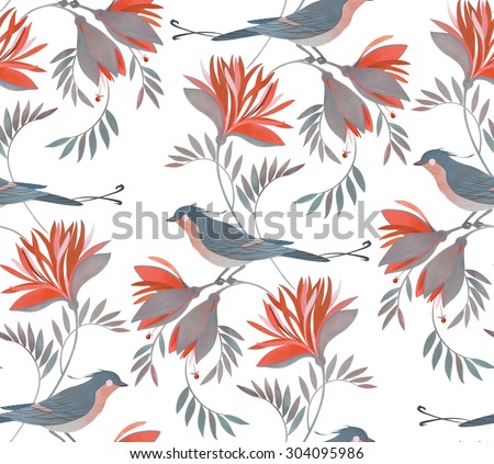 birds pattern, painted by gouache