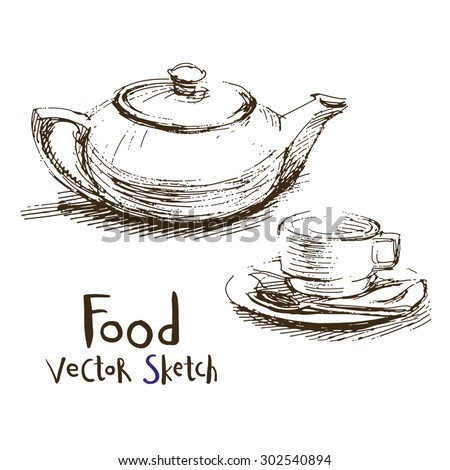 Vector set of sketches of food and dishes