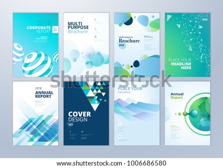 Set of brochure, annual report, flyer design templates in A4 size. Vector illustrations for business presentation, business paper, corporate document cover and layout template designs.