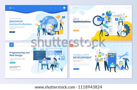 Set of web page design templates. Modern vector illustration concepts for website and mobile website development, SEO, mobile apps, business solutions. Easy to edit and customize.