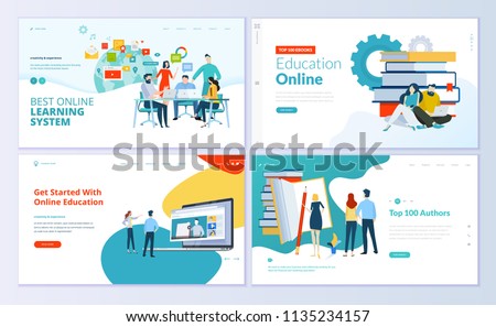 Set of web page design templates for e-learning, online education, e-book. Modern vector illustration concepts for website and mobile website development. 