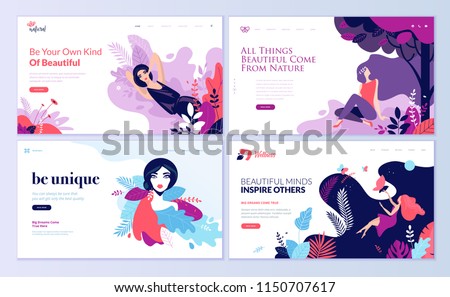 Set of web page design templates for beauty, spa, wellness, natural products, cosmetics, body care. Modern vector illustration concepts for website and mobile website development. 