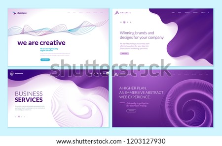 Set of web page design templates with abstract background for business services, creative design solutions, design agency. Vector illustration concepts for website and mobile website development.