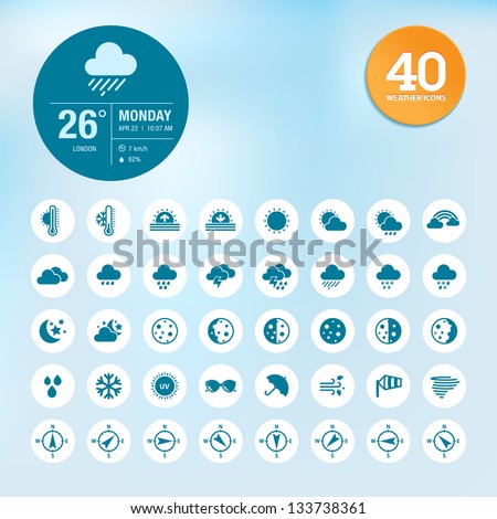 Set of weather icons and widget template