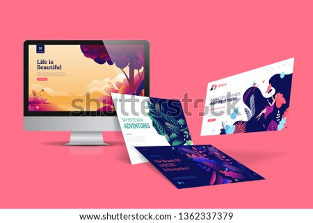 Web design template. Vector illustration concept of website design and development, app development, seo, business presentation, marketing.