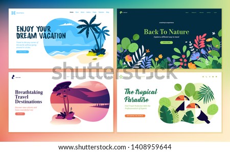 Set of flat design web page templates of summer vacation, travel destination, nature, tourism . Modern vector illustration concepts for website and mobile website development. 