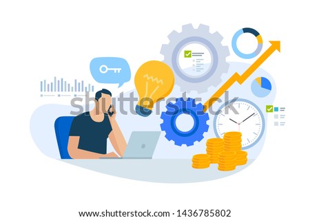 Flat design concept of consulting, key account manager, business plan. Vector illustration for website banner, marketing material, business presentation, online advertising.