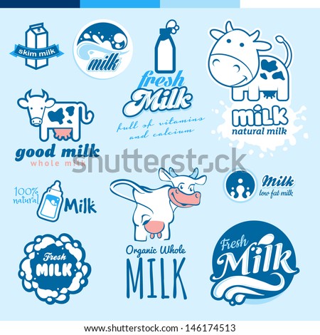 Set of labels and icons for milk  