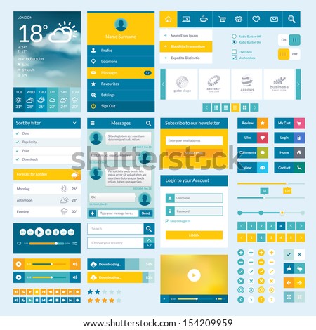 Set of flat web elements, icons and buttons for mobile app and web design 