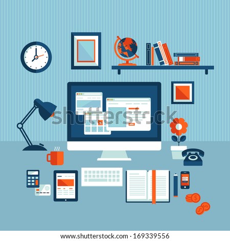 Flat design vector illustration concept of modern business workspace    