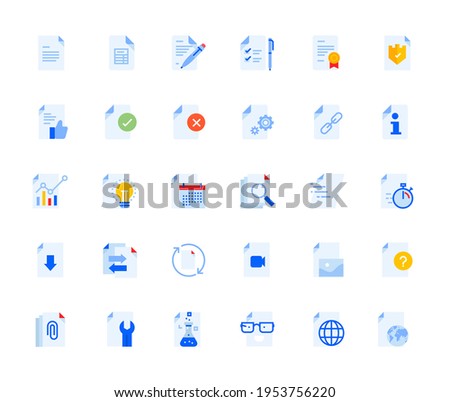 Document icons set for personal and business use. Vector illustration icons for graphic and web design, app development, management, marketing material and business presentation. 