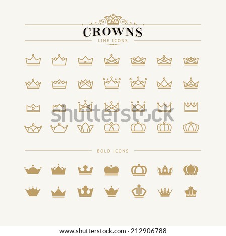 Set of crown line and bold icons Foto stock © 