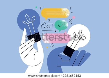 Vector illustration of idea, brainstorming, creativity, know how, education, knowledge, experiences exchange. Creative concept for web banner, social media banner, business presentation, marketing.
