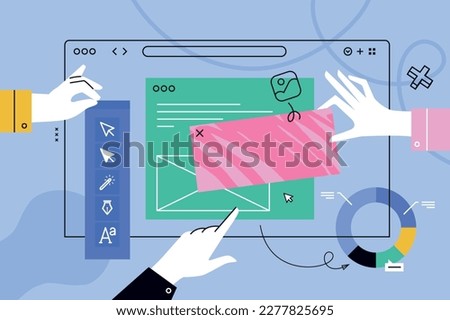 Vector illustration of web design and development. Creative concept for web banner, social media banner, business presentation, marketing material.
