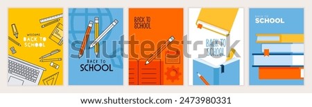 Set of back to school illustrations. Vector concepts for education, learning, reading book, school, bookstore. International education day, world book day, teachers day.