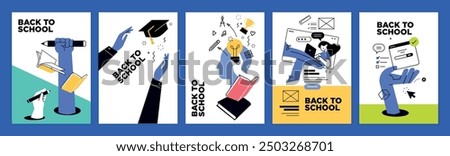 Back to school posters and banners. Vector illustration of education, learning, back to school, reading book, online course and training, distance education and online learning.