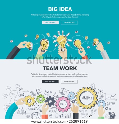 Flat design illustration concepts for big idea, marketing, brainstorming, business, team work, company strategy, project management. Concept for web banner and promotional material.