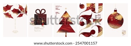 Merry Christmas and Happy New Year. Elegant vector illustrations for greeting card, party invitation card, website banner, social media banner, marketing material.