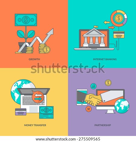 Set of color line icons on the theme of finance