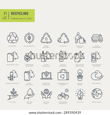 Thin line icons set. Icons for recycling, environmental.