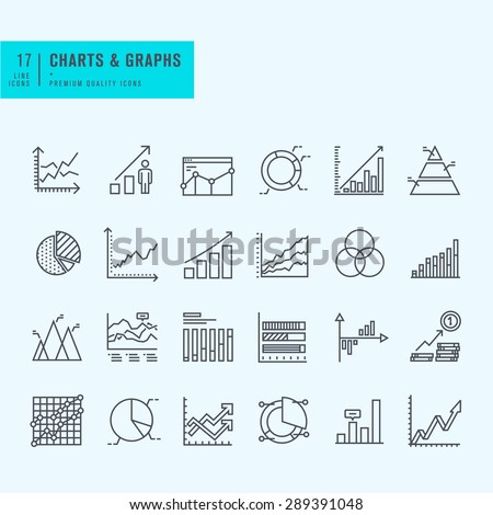 Thin line set of charts, graphs and diagrams