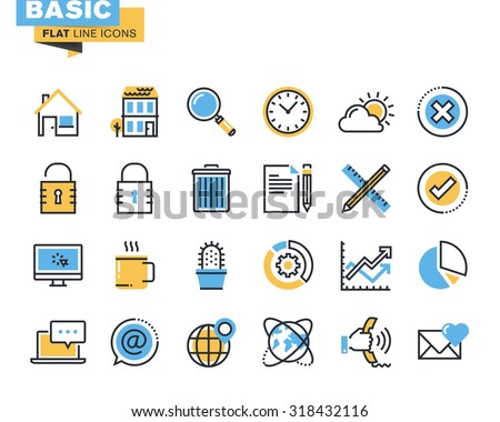 Trendy flat line icon pack for designers and developers. Basic icons for websites and mobile websites and apps. 