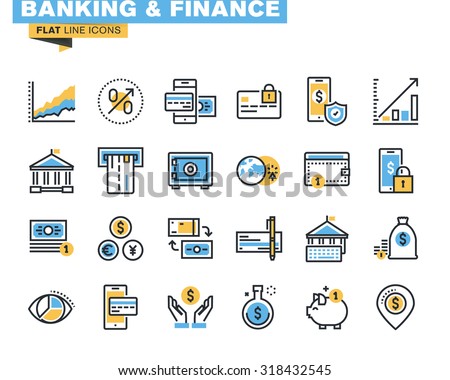 Trendy flat line icon pack for designers and developers. Icons for banking, finance, online payment, m-banking, savings, internet payment security, for websites and mobile websites and apps. 