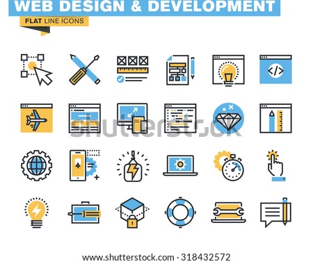 Trendy flat line icon pack for designers and developers. Icons for web design and development, seo, app development, online security, responsive design, for websites and mobile websites and apps. 