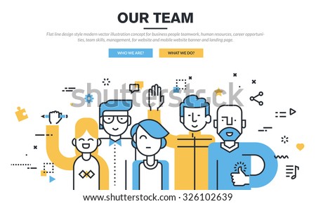 Flat line design style modern vector illustration concept for business people teamwork, human resources, career opportunities, team skills, management, for website banner and landing page.