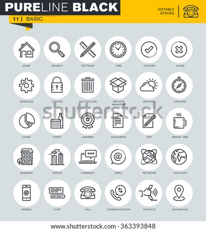 Thin line basic icons set for website and mobile website and apps, with editable stroke. 