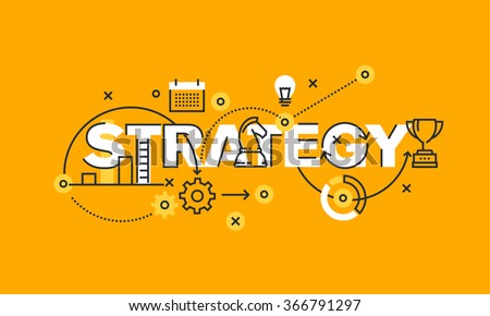 Thin line flat design banner of business and marketing strategy.  Modern vector illustration concept of word strategy for website and mobile website banners, easy to edit, customize and resize.