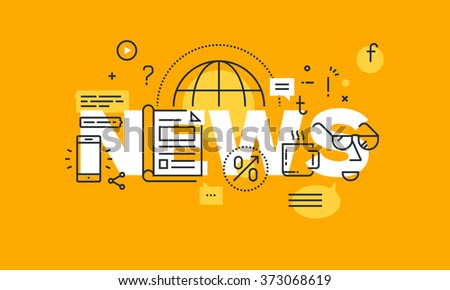 Thin line flat design banner for news web page, information on events, activities, recent company information. Modern vector illustration concept of word news for website and mobile website banners.