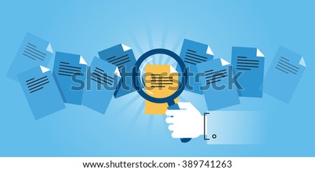 Flat line design website banner of document search. Modern vector illustration for web design, marketing and print material.