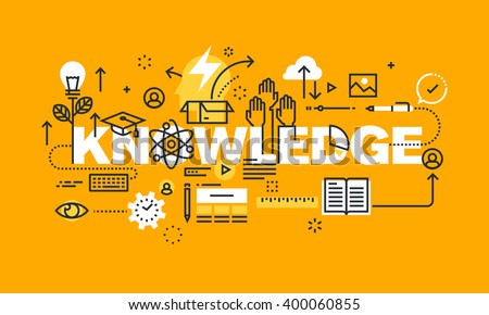 Thin line flat design banner for KNOWLEDGE web page, education, investment in the future, the choice of profession,  Vector illustration concept of word KNOWLEDGE for website banners.