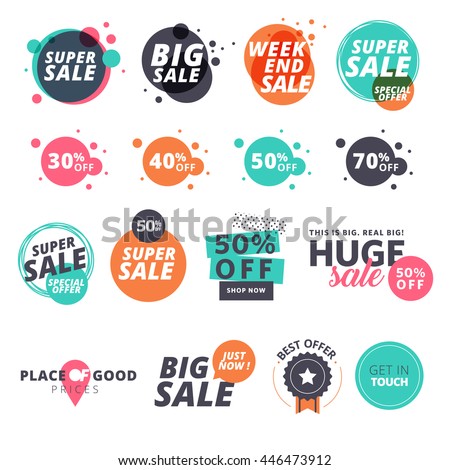 Set of flat design sale stickers. Vector illustrations for online shopping, product promotions, website and mobile website badges, ads, print material.