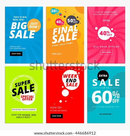 Set of sale website banner templates. Vector illustrations for social media banners, posters, email and newsletter designs, ads, promotional material.