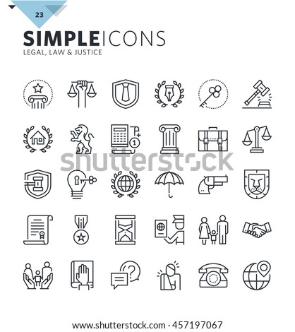 Modern thin line icons of law and lawyer services. Premium quality outline symbol collection for web design, mobile app, graphic design. Mono linear pictograms, infographics and web elements pack.