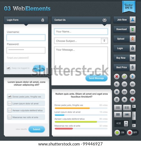 Set of web forms and buttons