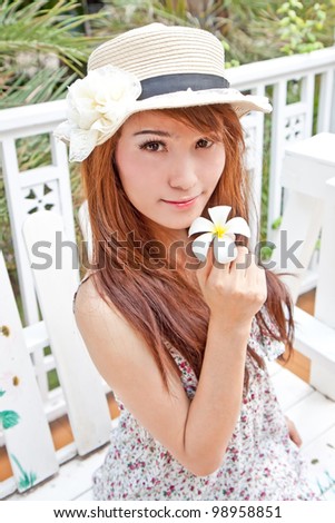 Beautiful asian woman and flower in modern vintage concept
