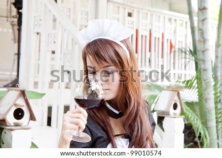 Asian woman with wine glass concept