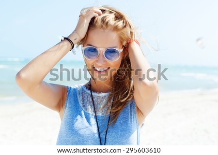 Pretty young beautiful sensual woman outdoor closeup summer portrait