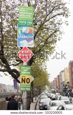 DUBLIN - MAY 20: Roadside campaign placards endorsing the YES or NO vote on May 20, 2012 in Dublin. On 31 May 2012 the Irish people will vote in a referendum on whether to ratify the Stability Treaty.