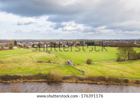 River boyne and Sheep\'s Gate in Trim Ireland seen from above