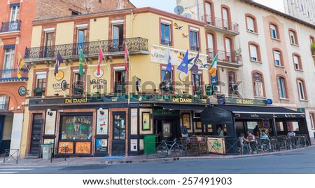 TOULOUSE, FRANCE - JULY 22, 2014: De Danu is Toulouse\'s largest Irish bar, situated only a short distance from the centre of Toulouse. The pub is open since October 2004.