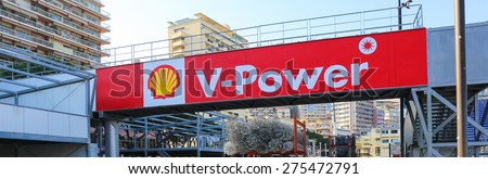 MONACO - APRIL 13, 2015: Shell V-Power ad for the Monaco Grand Prix 2015. The Monaco Grand Prix is a Formula One motor race held on Circuit de Monaco, a narrow course laid out in the streets of Monaco