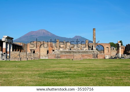 lost city of pompeii with mount vesuvius in the background
