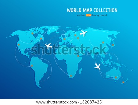 Vector World map with airways and information graphics